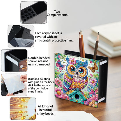 AiYuanzsh DIY 5D Diamond Painting Pen Holder – Cute Wise Owl Diamond Art Painting Pen Holder, Decorative Pencil Organizer