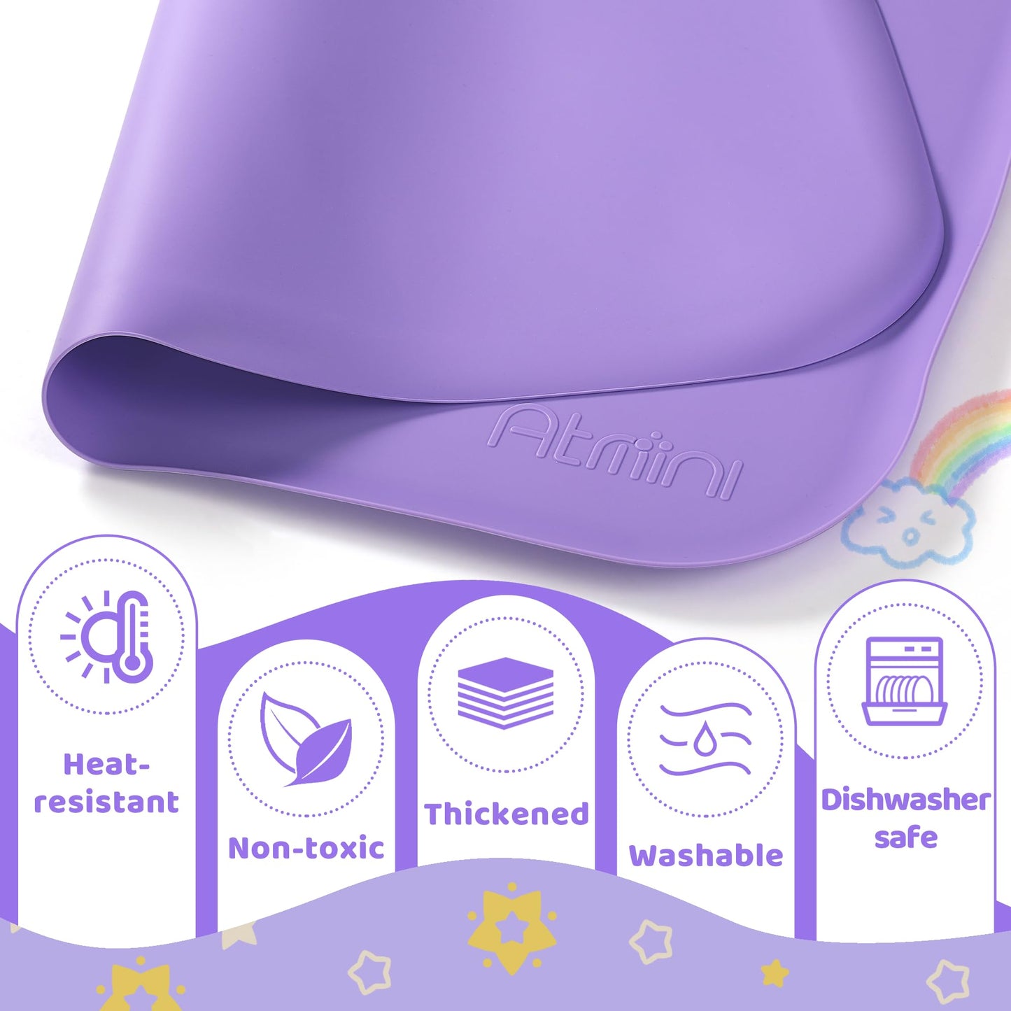 AtMini Silicone Art Mats for Kids, 24"x16" Silicone Craft Mat with Lip to Keep Clean, Play Sand, Painting, DIY Crafts Mat for Kids (Purple)
