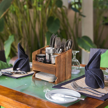 yarlung Wooden Utensil Caddy - Flatware Holder with 5 Compartments, Kitchen Silverware Organizer for Party, Dining