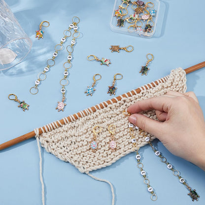 Hobbspring DIY Knitting Tool Sets Including 20pcs Turtle Locking Stitch Markers 2pcs Number Acrylic Knitting Row Counter Chains with Claw Clasps for Knitting Weaving Sewing Accessories