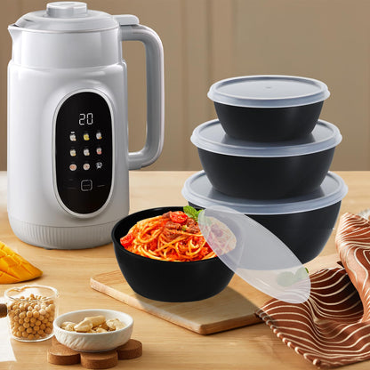 SCWBOEII 4-Piece Classic Plastic Prep Bowls with Lids, Nesting Plastic Small Mixing Bowl Set for Mixing, Baking, Prepping, Cooking and Serving Food, Microwave and Dishwasher Safe (Black)