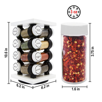 Orii 16 Jar Rotating White Spice Rack with Spices Included & 5-Year Spice Refill Program – Compact Countertop Spice Rack with Glass Jars