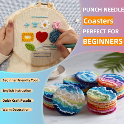 6PCS Punch Needle Coaster Kit Coffee Cup Easy for Beginners Stress Relief Craft Set with Hoop Yarn & Patterns DIY Embroidery Mug Rug Kit for Adults Kids Home Decor-4