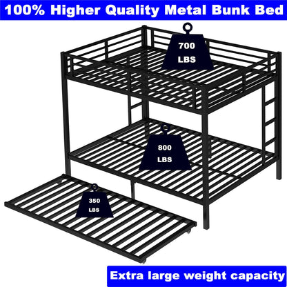 STERXONE Upgraded Version Thicken Metal Heavy Duty Queen Over Queen Bunk Bed with Twin Size Trundle, Stronger Steel Bunk Bed with Ladder for Adults, Easy Assembly (Queen Over Queen)