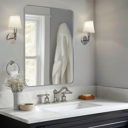 ANDY STAR 36"x48"Chrome Bathroom Mirror, Large Wall Mirror for Bathroom, Rounded Rectangle Mirror in Premium Stainless Steel Metal Frame Hangs Horizontal Or Vertical…