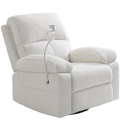 YuuYee Teddy Fleece 360° Swivel Rocker Recliner Nursery Rocking Chairs with Phone Holder Manual Gilder Recliner Chair with Wide Foot Rest for Living Room and Baby Room