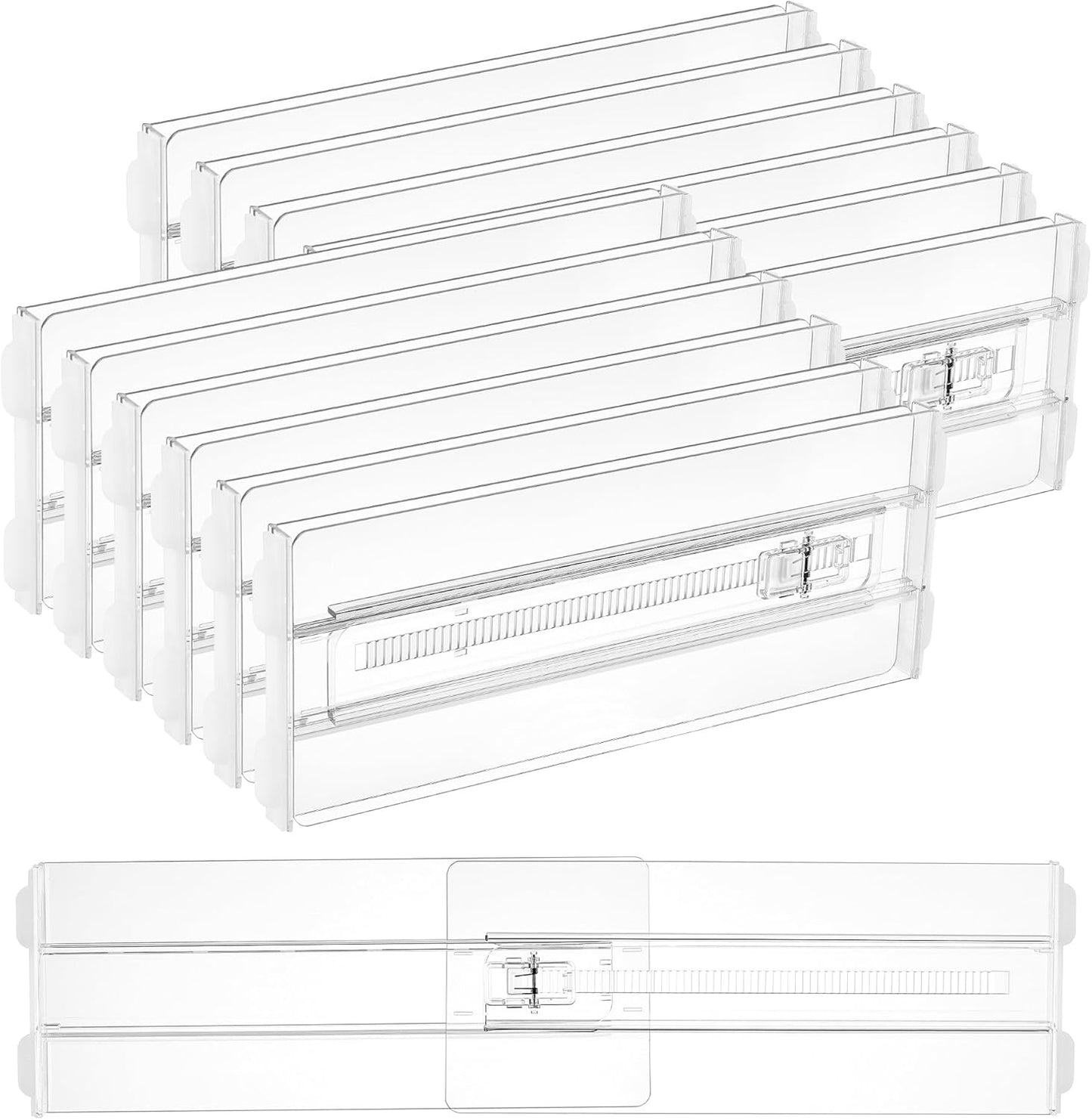 12 Pack 4" 10.2"-16.5" Vtopmart Drawer Dividers for Clothes, High Adjustable Expandable Dresser Drawer Organizer, Clear