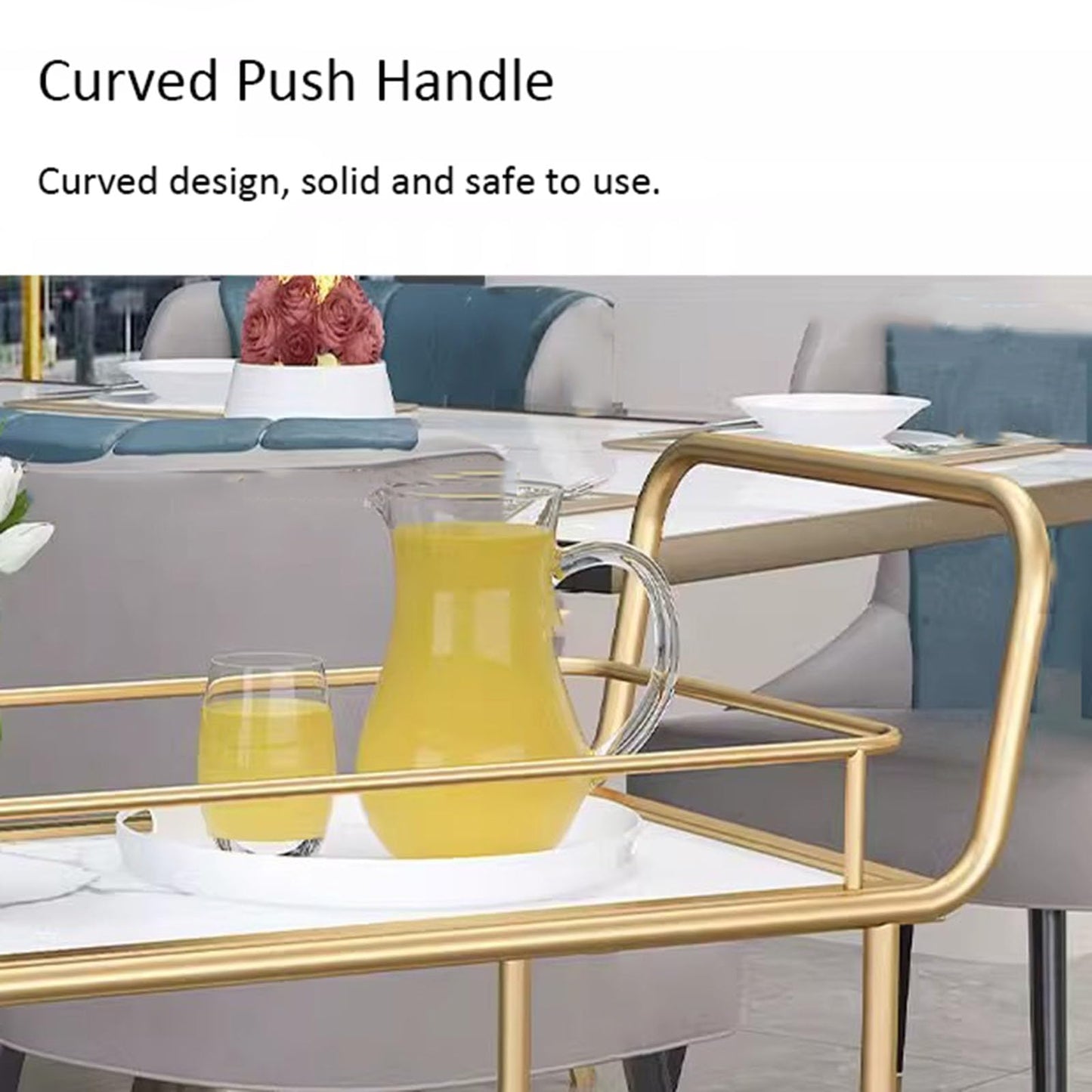 Gold Hotel Service Cart 3Tier Metal Restaurant Trolley with Fence and EcoFriendly Marble PanelsElegant White Finish for Dining and Catering Use
