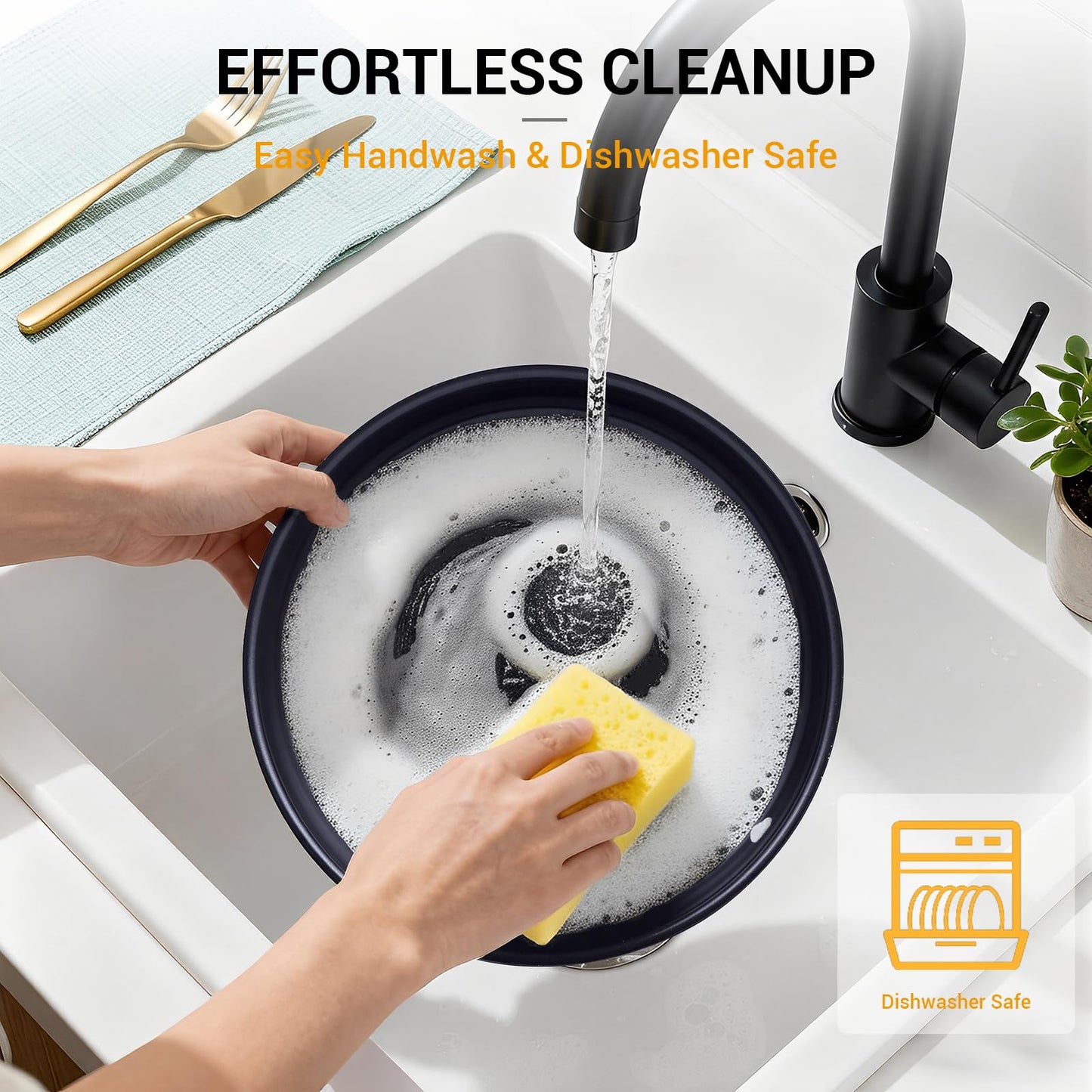 Ammeloo 21 Pcs Pots and Pans Set Non Stick with Detachable Handle & Grill Pan, Induction Ceramic Cookware Set, Non Toxic Kitchen Pots and Pans Set for RVs,Camping, Oven/Dishwasher Safe, Black