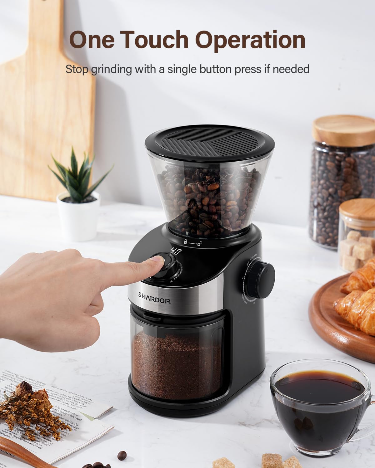 SHARDOR Burr Coffee Grinder Electric with 32 Grinding Sizes 3.0,Coffee Bean Grinder with 40 Seconds Adjustable Electronic Timer, Coffee Grinders for Home Use with Chamber Cleaning Button,Black