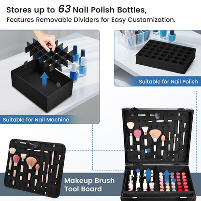 Joligrace Rolling Manicure Table with Pedicure Chair 4 Drawers Rolling Makeup Case Foldable Nail Desk Cosmetology Case on Wheels Brush Pouch Mirror Nail Kits Technician Workstation Artist Trolley
