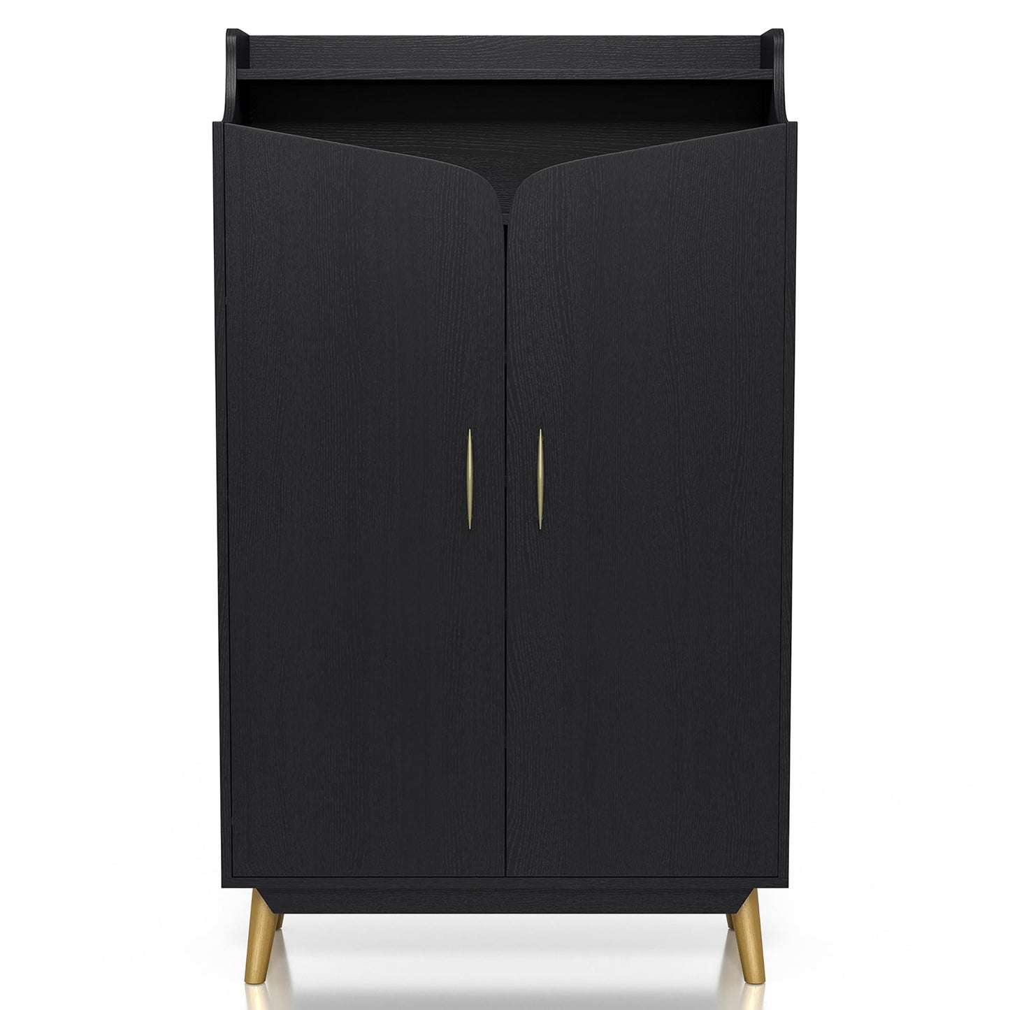 24/7 Shop at Home Ansel Mid-Century Modern 2-Door Storage Wood 32 in. Shoe Cabinet with Adjustable Shelves for Entryway, Hallway, Black