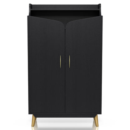 24/7 Shop at Home Ansel Mid-Century Modern 2-Door Storage Wood 32 in. Shoe Cabinet with Adjustable Shelves for Entryway, Hallway, Black