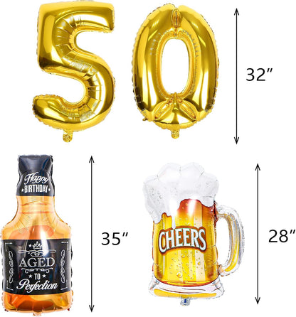 50th Birthday Decorations - Black Gold 50 Year Anniversary Supplies, Cheers To 50 Years Banner, Latex Balloon, Foil