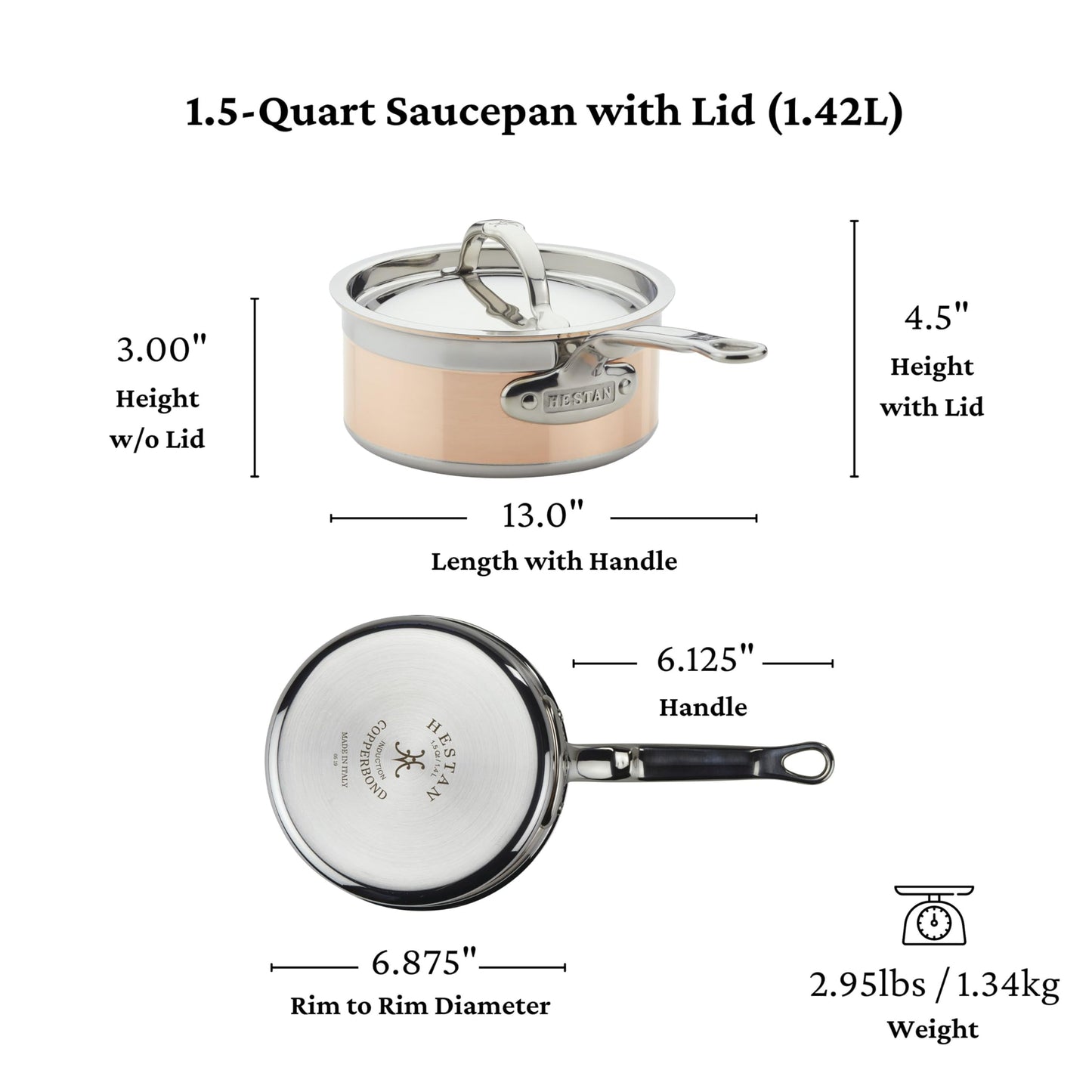 Hestan - CopperBond Collection - 100% Pure Copper Sauce Pan, Induction Cooktop Compatible, 1.5 Quart