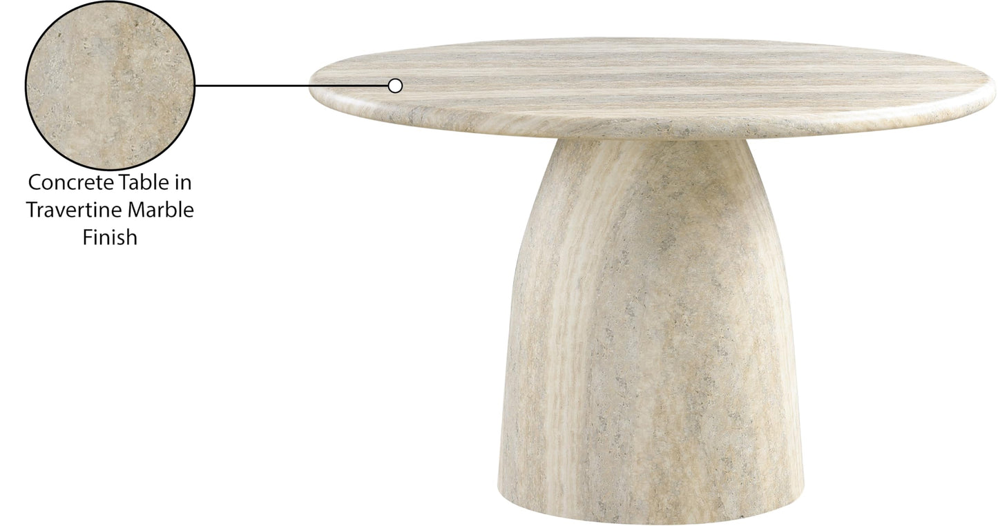 Meridian Furniture 701Travertine-T Cosenza Collection Art Deco 48.5" Indoor/Outdoor Concrete Dining Table with Travertine Finish, 48.5" W x 48.5" D x 30" H, Travertine