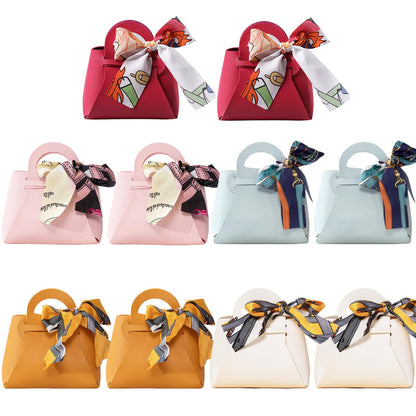 HOSDZOU 10 Pack Leather Wedding Candy Gift Bags,Party Favor Bags Box,Mini Purses Party Favors,Purse Gift With Handle Reusable Festivals Boxes For Birthday Christmas Halloween (C)
