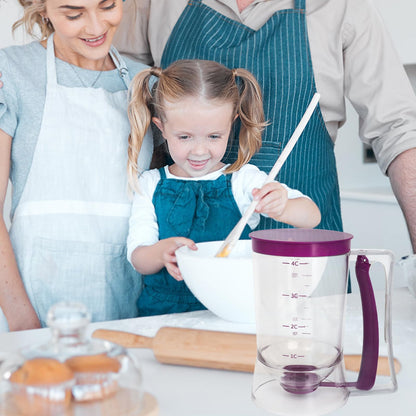 MIWOGA Pancake Batter Dispenser, Kitchen Must Have Tool for Perfect Pancakes, Cupcake, Waffle, Cake & Crepe, Batter Separator Maker with Measuring Label, Easy Pour Baking Supplies for Griddle (Purple)