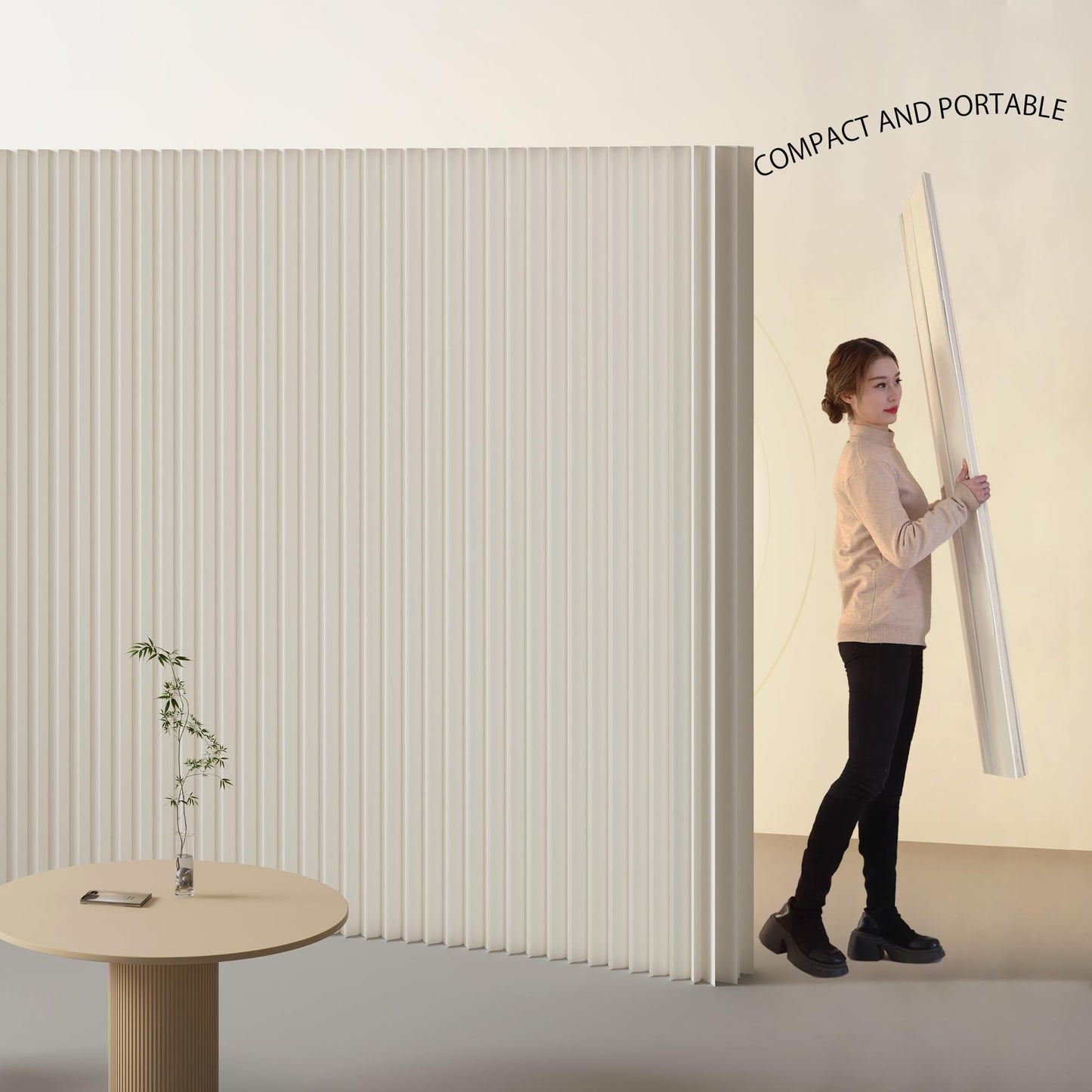 Paper Room Divider, Folding Privacy Screen Lightweight Stretchable Accordion Room Divider Wall, Portable Paper Wall Divide for Home, Office, Clothing Shop (White, L：118in x W: 17in x H：71in)