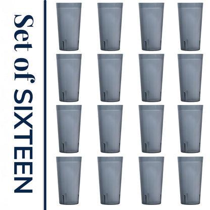US Acrylic Cafe Plastic Reusable Tumblers (Set of 16) 20-ounce Water Cups in Grey | Value Set of Restaurant Style Drinking Glasses, Stackable, BPA-free, Made in the USA | Top-rack Dishwasher Safe