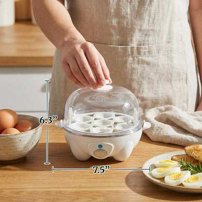 Elite Gourmet EGC-007## Rapid Egg Cooker, 7 Easy-To-Peel, Hard, Medium, Soft Boiled Eggs, Poacher, Omelet Maker, Auto Shut-Off, Alarm, 16-Recipe Booklet, White