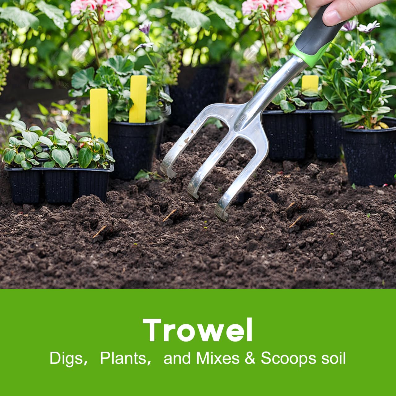 ZUZUAN Garden Tool Set, 3 Pack Aluminum Heavy Duty Gardening Kit Includes Hand Trowel, Transplant Trowel and Cultivator Hand Rake with Soft Rubberized Non-Slip Ergonomic Handle, Garden Gifts