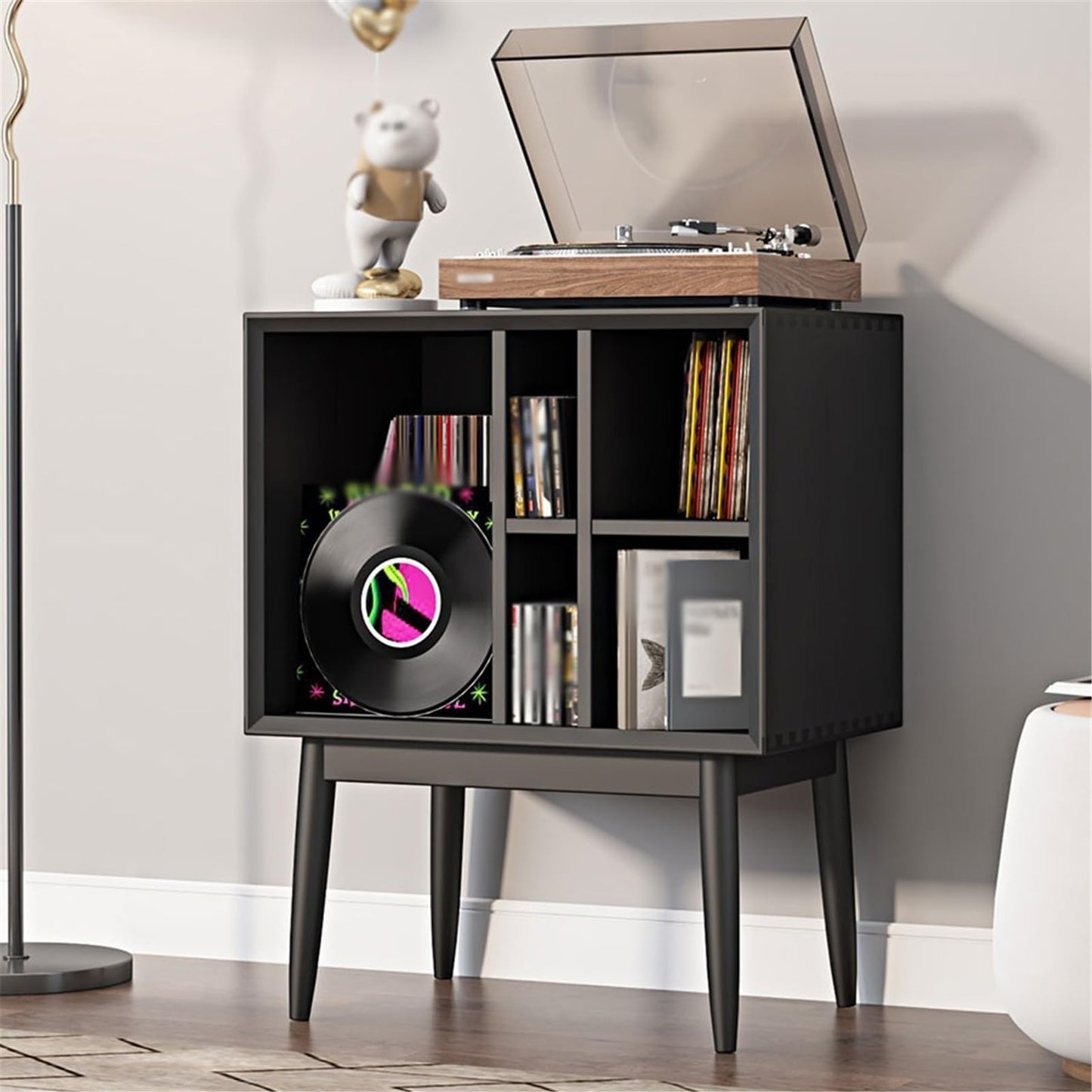 uP9sF2mD DVD Shelf Organizer Retro Vinyl Record Cabinet Magazine Storage Bookcase Wooden Sofa Sideboard CD Storage Rack