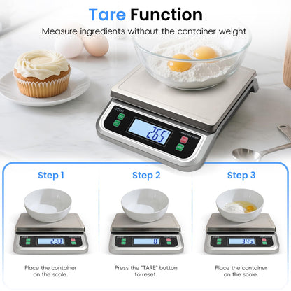 LNXDMWMS 88lb/40kg Food Scale with 6 Unit Stainless Steel Commercial Kitchen Scale, with Full View LCD Display Large Kitchen Scale with Tare and Pcs Funtion for Baking, Cooking, Flour, Fruits Silver
