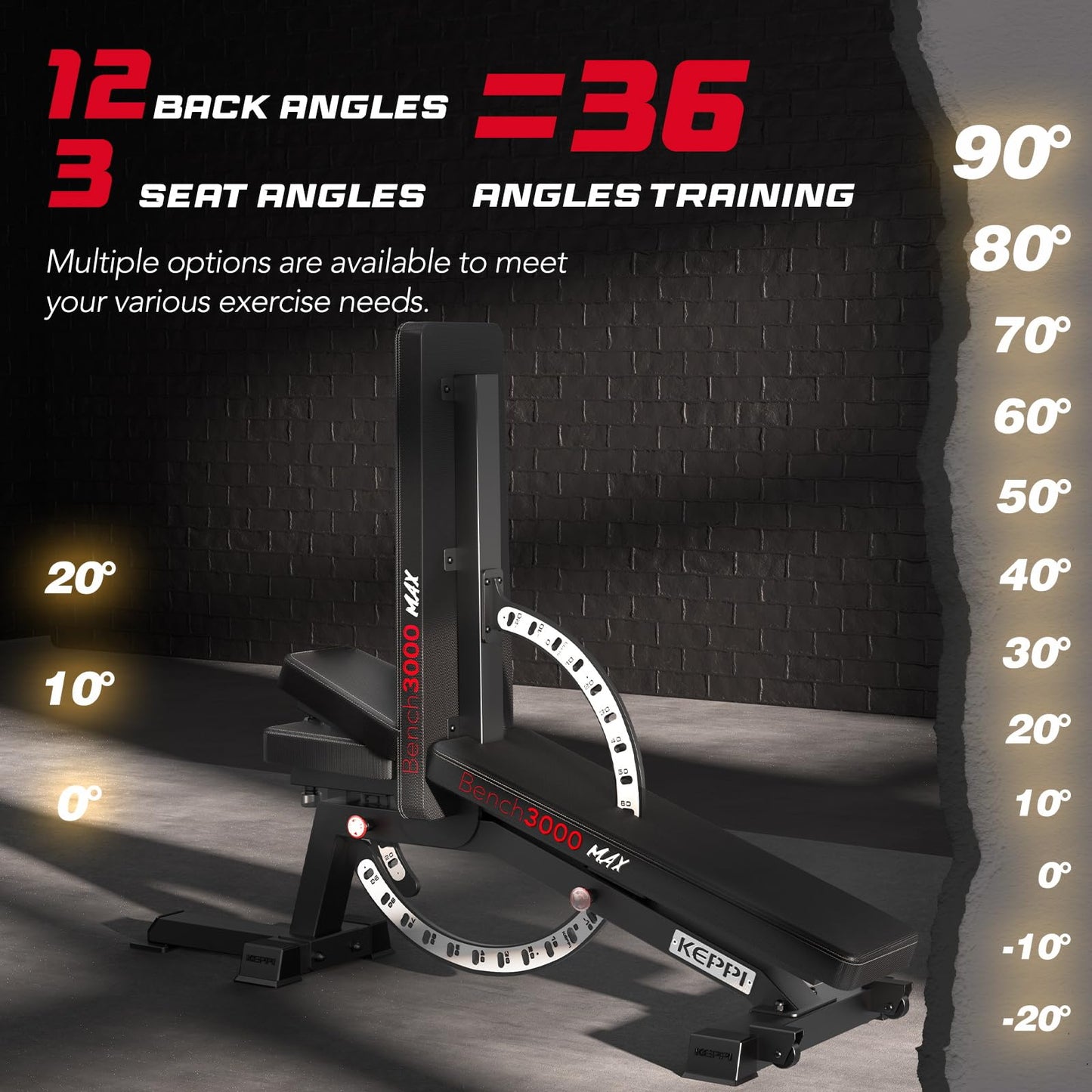 Keppi Fitness Weight Bench, 1200LBS Workout Bench with Leg Extension/Curl and Preacher Curl Attachment, Flat Incline Decline Weight Bench for Home Gym - Bench3000 Max