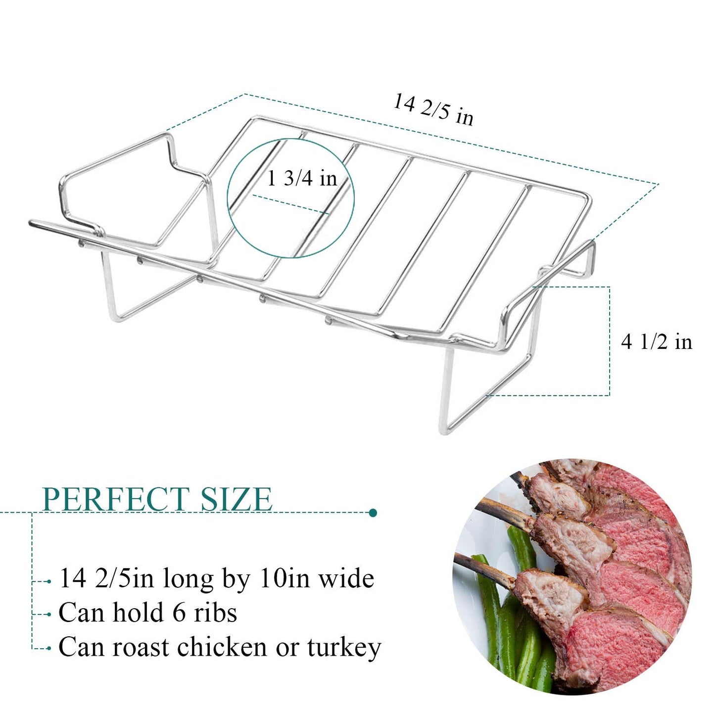 KAMaster V-Shaped Turkey Roasting Rack,Stainless Steel Rib Rack for Smoking and Grilling,Dual-Purpose Turkey Rack/Rib Rack for Big Green Egg,Kamado Grill Joe,Weber,Primo,Vision and etc.
