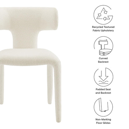 Modway Stellan Upholstered Boucle Dining Chair in Cream – Fabric Accent Chair with Curved Backrest – Armless Side Chair for Dining or Living Room