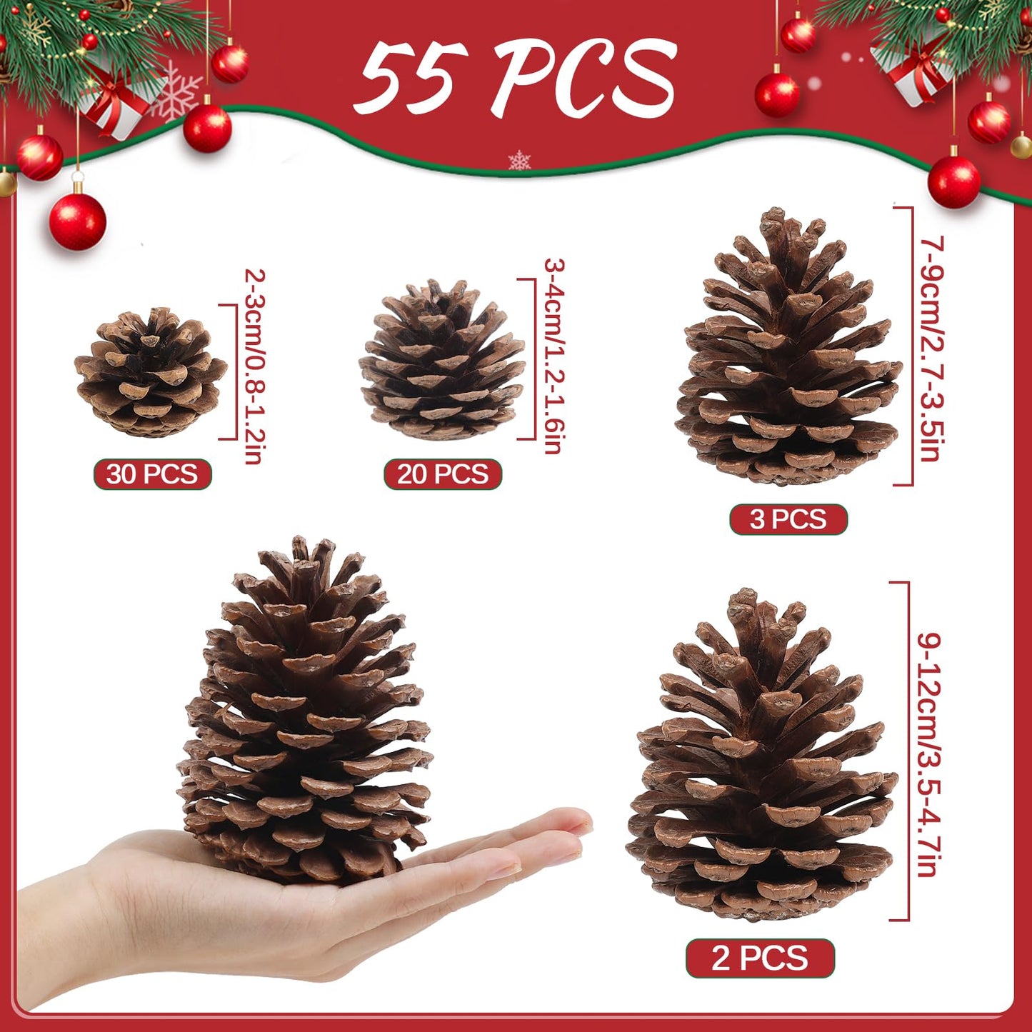 Wlicon 55 PCS Pine Cones Decorations Natural Pinecones, Large Medium & Mini Sizes Pinecones for Table Christmas Tree Crafts Gifts Thanksgiving Fall and Xmas Home Decor DIY Ornaments