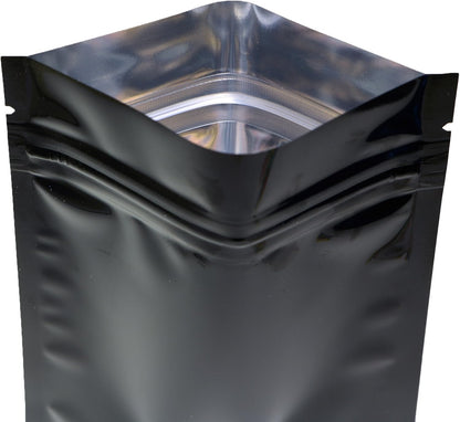 QQ Studio Double-Sided Metallic Foil Locking Bag, 7.5x10cm (3x4), Durable Flat Style, Black