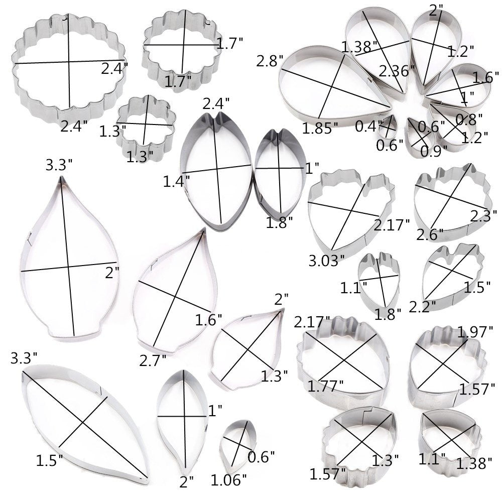 26Pcs Stainless Steel Gum Paste Flower and Leaf Cutter Set Fondant Flower Cookie Cutter Sugarcraft Making Tool for Wedding,Birthday Cake Decorating