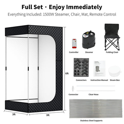 Dikutar Sauna Box -Portable Sauna for Home with Upgraded 3L 1500W Steamer,Folding Chair and Non-Slip Mat for Relaxation Spa,5-Layer Waterproof & Insulated Steam Saunas Tent,3 * 3 * 6ft,Larger (Black).