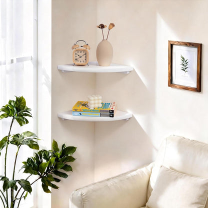 7inch Gieanoo White Corner Wall Shelf Solid Oak Wood Floating Corner Shelf with Wire Hole Corner Wall Storage Display