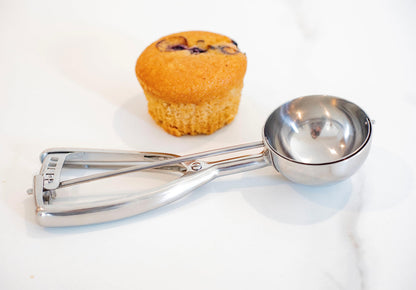 Jenaluca Jumbo Ice Cream Scoop - 18/8 Stainless Steel Cupcake and Muffin Scooper - 1/2 Cup Disher Size #8 for Icecream, Batter & Food Portions