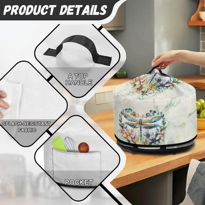 Dragonfly Floral Slow Cooker Dust Cover, Washable Appliance Cover for 6, 7, 8 Quart Oval Crock Pot