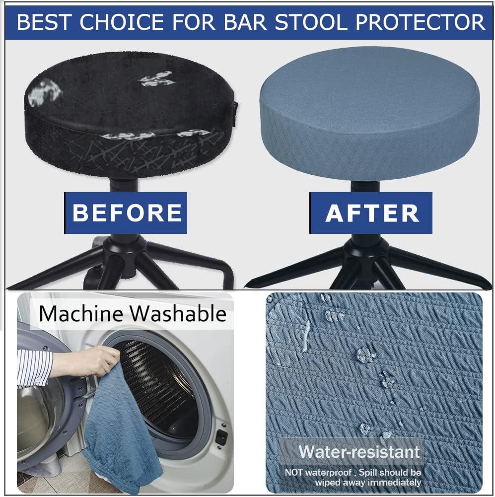 BUYUE Bar Stool Covers, Luxury Fabric Dia.12-14" Round Stretchy Washable Jacquard Dustproof Stool Seat Slipcover, S-Sky