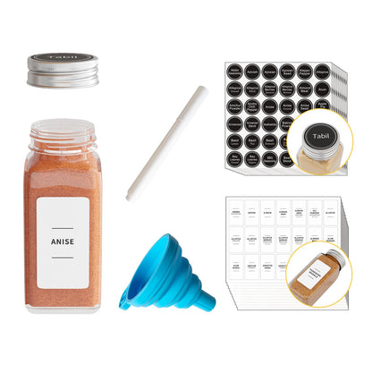 SpaceAid 24 Pcs Spice Jars with Labels, Empty 4oz Glass Spice Bottles, Minimalist Farmhouse Spice Labels Stickers with Funnel, Seasoning Containers for Spice Rack, Cabinet and Drawer