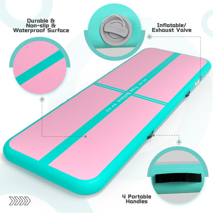FINCOME Inflatable Gymnastics Mat Air Tumble Track Mats 10/13/16/20ft Training Mats for Home Use Air Mat with Pump 4”/6” Thick for Cheerleading/Yoga/Parkour/Beach/Park/Water