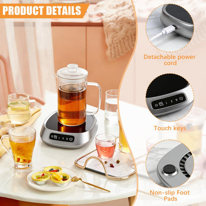 Coffee Mug Warmer, USB Powered Coffee Cup Warmers for Desk, Three Adjustable Temperature Settings and an Automatic Power-Off Function for Tea, Hot Cocoa, Milk(Gray)