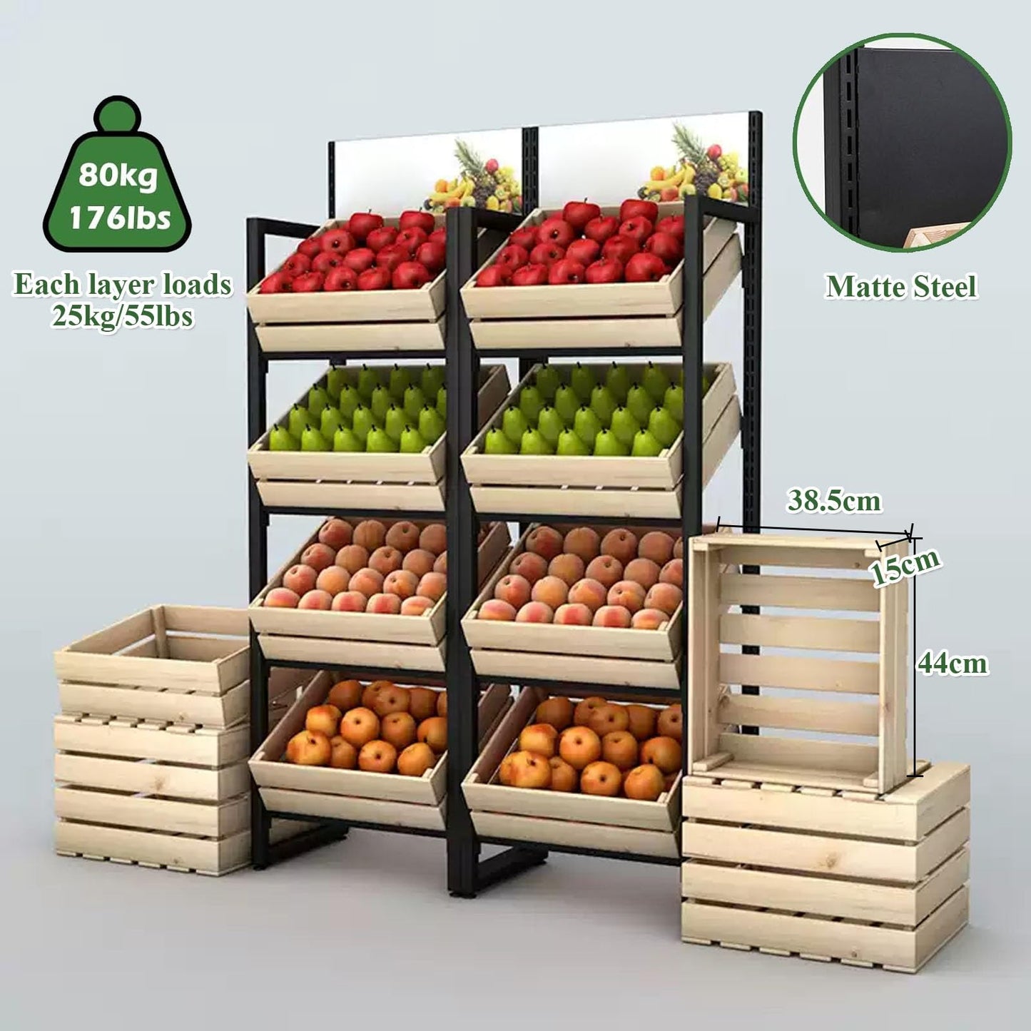 3/4 Tier Fruits & Vegetables Kitchen Shelf Rack Display,Large Solid Wood Retail Snack Stand,for Commercial Supermarket, Floor Multi-layer Storage Frame,Produce Holder For Onion Potato Storage(C,4 Tier