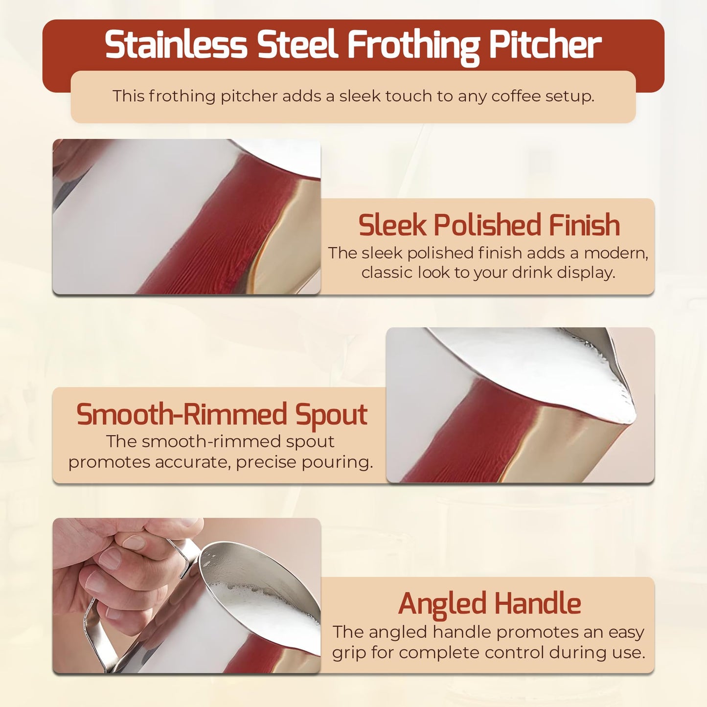 OCS Parts Polished Stainless Steel Frothing Pitchers | 33 Ounce Cup | Commercial Grade Pitchers to Steam and Froth Milk or Cream for Lattes, Cappuccinos and Espressos