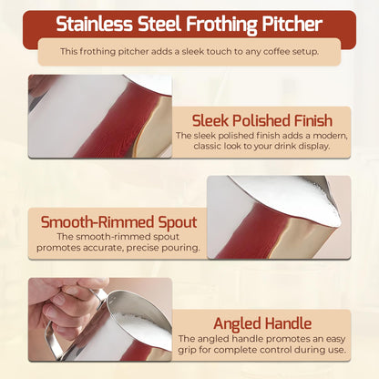 OCS Parts Polished Stainless Steel Frothing Pitchers | 33 Ounce Cup | Commercial Grade Pitchers to Steam and Froth Milk or Cream for Lattes, Cappuccinos and Espressos