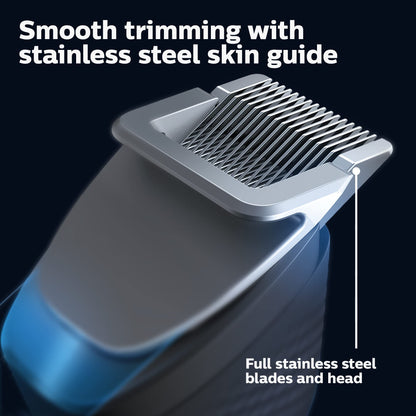 Norelco Philips Beard Trimmer 7000 Series, 100% Waterproof Trimmer for Men, 40 Lock-in Hair Length Settings, BeardSense Power Adaptability, Detail & T-Blade Trimmer Heads, Charging Stand, BT7670/40
