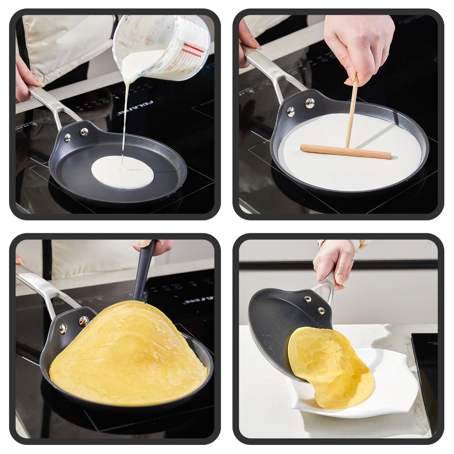 MsMk Crepe Pan with Spreader, 9 1/2 Inch Titanium and Ceramic Nonstick Flat Skillet Pancake Tawa Dosa Tortilla Pan, Induction Compatible, PFOA Free, Oven Safe to 700°F