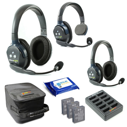 Eartec UL4S Ultralite Full Duplex Wireless Headset Communication for 4 Users - 4 Single Ear Headsets with SolidSignal Cleaning Wipes Bundle