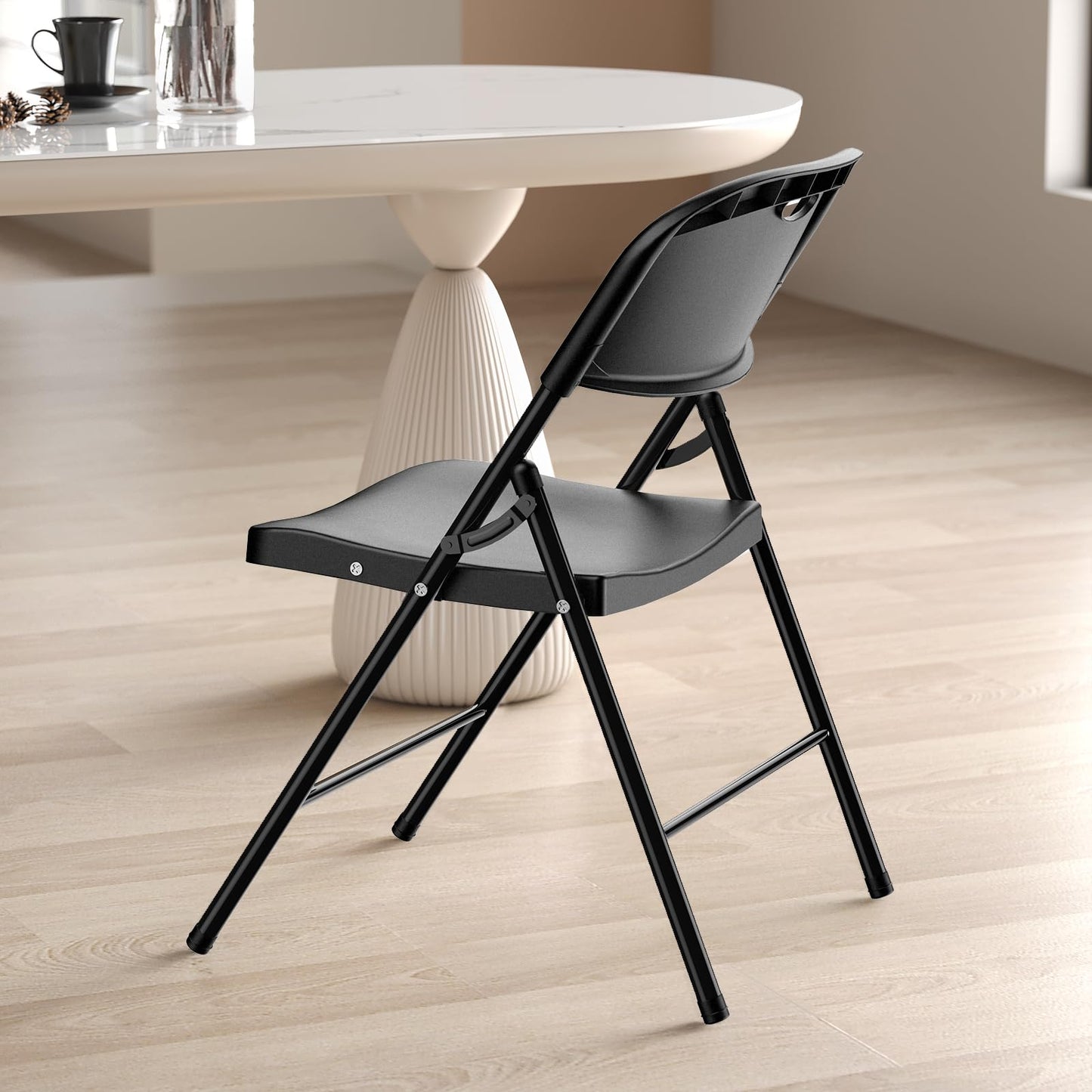 Nazhura 650 Weight Limit Heavy Duty Plastic Folding Chair with Reinfoced Steel Frame for Indoor and Outdoor, Wedding, Party, Restaurant, Meeting Room, Patio and Garden (Black, 12 Pack)