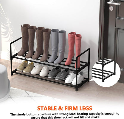 Hsscblet 2 Entryway,Hallway,Closet,Black Tier Metal Shoe Rack,Adjustable Shoe Shelf Storage Organizer,Stackable Boot
